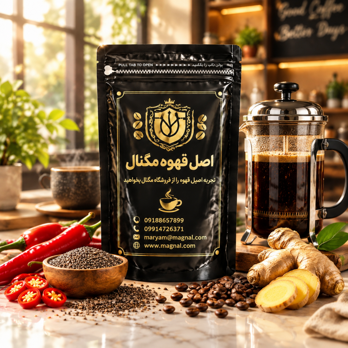 قهوه اسپایسی مگنال ترکیب چربی سوز زنجبیل فلفل چیلی دانه چیا و قهوه عربیکا - تصویر 3
