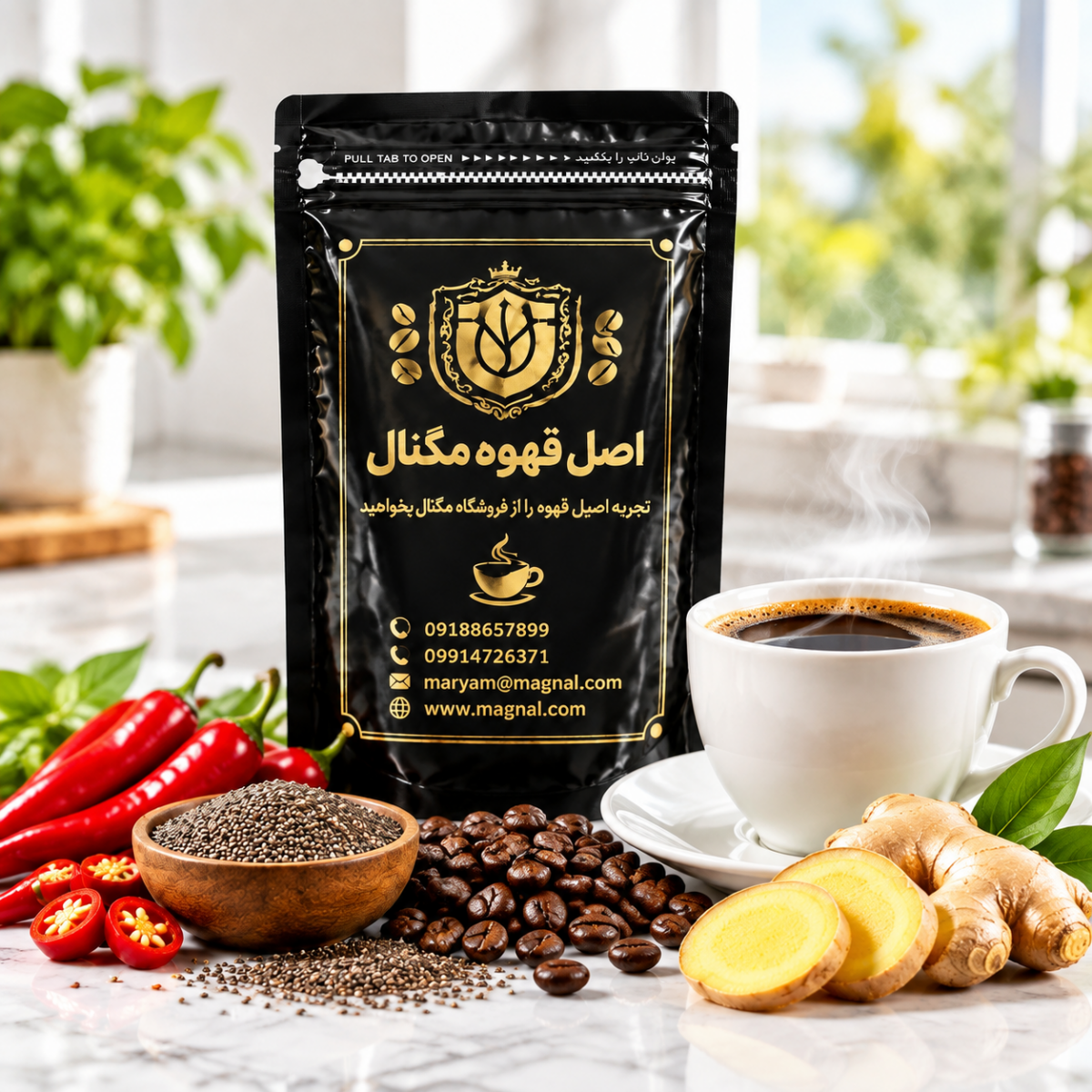 قهوه اسپایسی مگنال ترکیب چربی سوز زنجبیل فلفل چیلی دانه چیا و قهوه عربیکا - تصویر 4